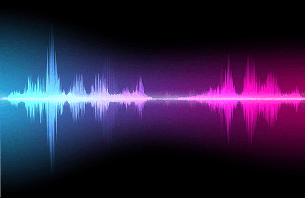 A blue, purple, and pink Sound Wave spectogram